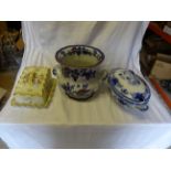 A Minton blue and white oval Soup Tureen and cover, a Carlton ware cheese dish and cover,