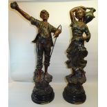 A pair of 19th Century Continental Spelter figures 'Faneur' and 'Bergere'. 25" (64cms) high.