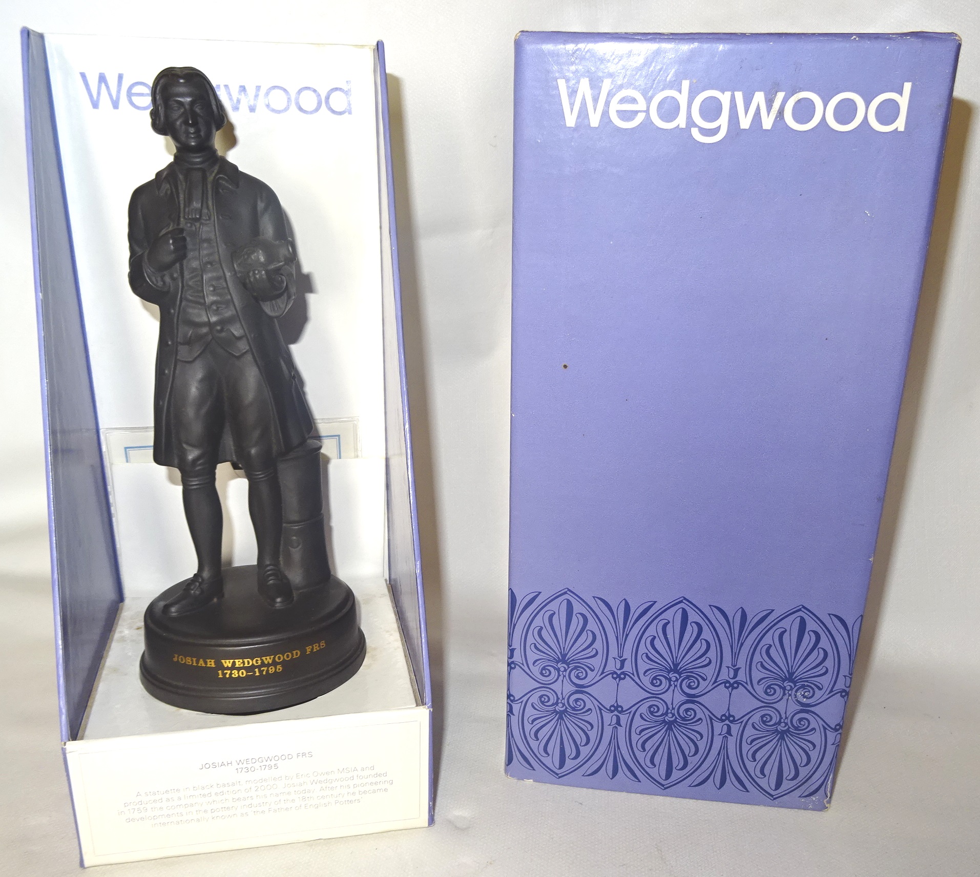 A Wedgwood Limited Edition black basalt Figure of Josiah Wedgwood, No. 1739/2000 boxed and with