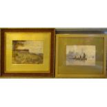 A Turner; "Westminster from The River Thames", watercolour, signed. 6 3/4" (17cms) x 10" (26cms) and