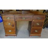 A late Victorian mahogany breakfront kneehole Sideboard, the seven drawers with cross banded