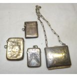 Two engraved silver Vesta Cases, a plain vesta case and an engraved purse.