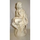 A Victorian Parian ware Figure of a wood nymph with a deer and fawn by C B Birch dated 1864. 20" (