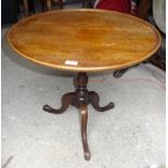 A mahogany circular Occasional Table on a baluster turned column and triple splay supports. 23" (