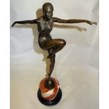After J PHILIPP; a modern bronze Figure of an Art Nouveau dancer on a marble plinth. 22" (56cms)