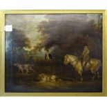 An unsigned 19th Century English School Oil on Canvas of a hunting scene with a figure on horseback,