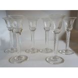 A set of six Georgian design Cordial Glasses with etched bowls and cotton twist stems.