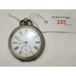 A Swiss open faced Pocket Watch with white dial and subsidiary seconds dial in engine turned