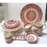 A Masons Ironstone Pink Vista Tea and Dinner service comprising plates in various sizes, two handled