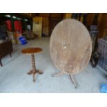 A 19th Century mahogany oval tilt top Breakfast Table on turned column and triple splay supports, 3'