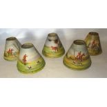 A set of fifteen small table Lamp Shades, each hand painted with hunting scenes.