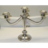 An American sterling silver three light Table Candelabrum on a circular base by Gorham. 10" (