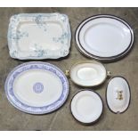 A Spode Copelands china part Service with a blue and gilt border pattern comprising eight plates,