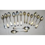 A collection of fourteen silver Teaspoons, various dates and makers. (7.7ozs)