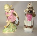 A Royal Worcester figure 'Polly put the kettle on' and another 'March'.