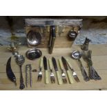 A quantity of assorted plated Cutlery, plated fish knives and forks with bone handles, plated
