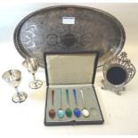 Five Danish silver gilt Coffee Spoons with coloured enamel bowls; Egyptian white metal Photograph