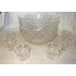 A Waterford Glandore pattern glass Punch Bowl with cut decoration. 12" (31cms) diameter together