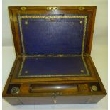 A Victorian brass banded walnut Table Writing Box with interior writing slope and presentation