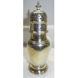 A silver Sugar Caster of baluster design with pierced cover and circular foot, Birmingham, 1932,