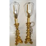 A pair of 17th Century design gilt wood Table Lamps with scroll feet. 19" (49cms) high.