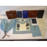 A Suitcase and contents of Masonic Regalia, books, etc.