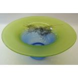 A Studio Glass Bowl decorated in green, blue, etc, 11" (28cms) diameter.