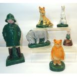 A rare group of six Fulham pottery Winnie the Pooh figures comprising Christopher Robin, 9" (