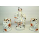 A pair of Staffordshire pottery Mantel Ornaments in the form of children with King Charles Spaniels,