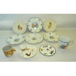 A Bristol 'Little Grey Rabbit' Mug, three matching plates and other items of nursery china.