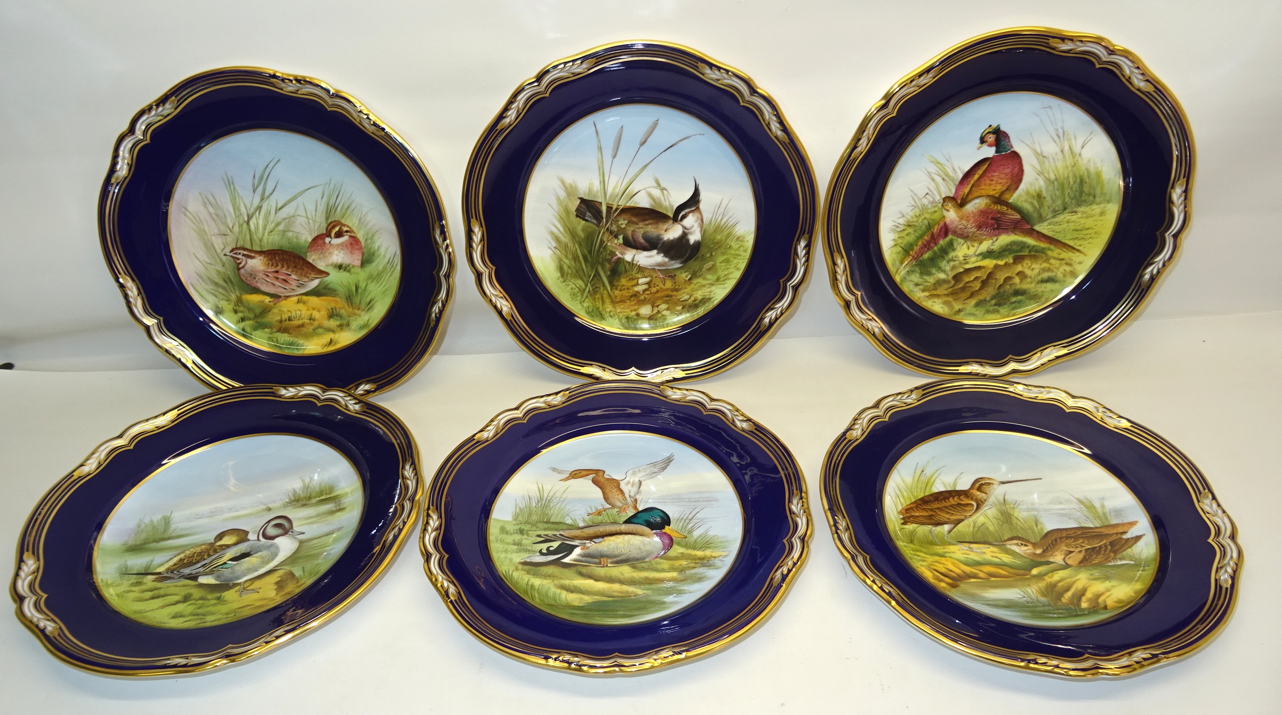 A set of six Spode Plates painted with game birds by various artists including Burndred Ellis etc.