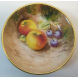 A Royal Worcester Pin Dish painted with apples and cherries, signed. 3 1/4" (8cms) diameter.