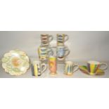 Six Art Pottery Mugs by Irena Sibrijns, a cup and saucer by Jessica Ball, a small vase by Edla