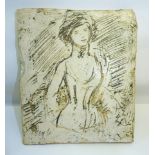 •Quentin Bell (1910-1996); a pottery Tile with sgraffito decoration of a girl and with incised