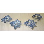 A group of four various 19th Century leaf shape blue and white Pickle Dishes.