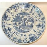A 17th/18th century Chinese Provincial Dish decorated in blue and white with panels of flowers and