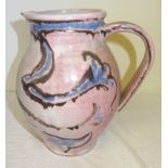 •Quentin Bell (1910-1996); a baluster pottery Jug painted with an abstract design, in blue, pink and