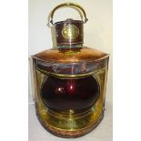 A copper and brass Ship's Port Lantern by G Morton of Hull converted to electricity, 18" (46cms)