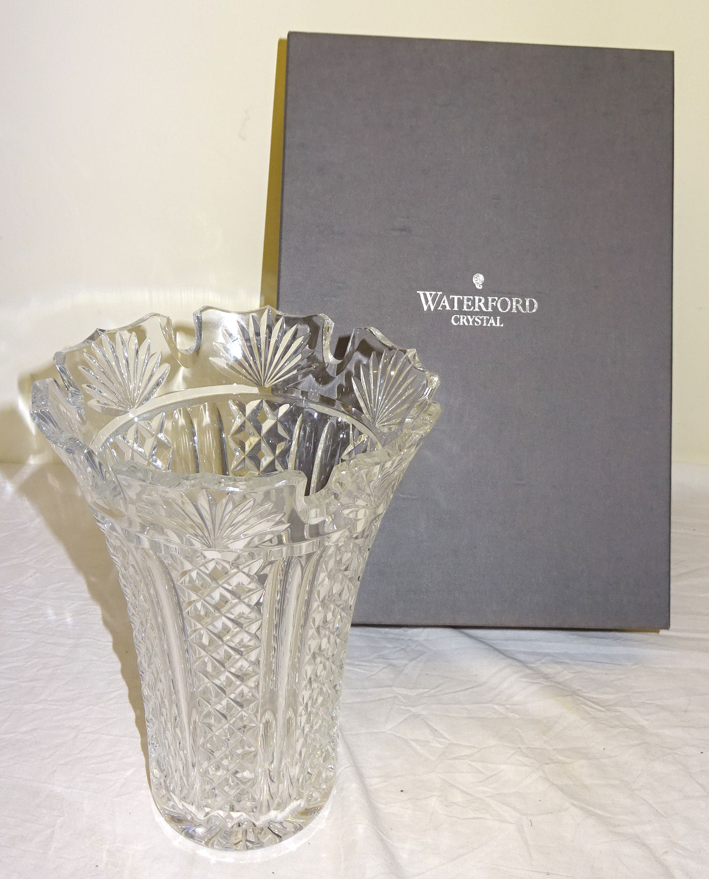 A Waterford Crystal "King of Leinster" pattern Vase, 10" (26cms) high, in original box.