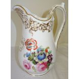 A 19th century Davenport Jug painted with a spray of flowers within a moulded gilt border and