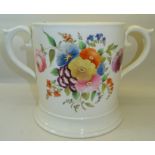 A large 19th Coalport two handled Loving Cup painted with sprays of flowers, 7" (17cms) high (