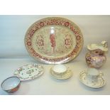 A Victorian oval Meat Plate by Whittingham, Ford & Riley, four pieces of early 19th Century Derby