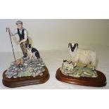 A Border Fine Arts Group of a Shepherd and Sheepdog "Time for Reflection" by Ray Ayres and another