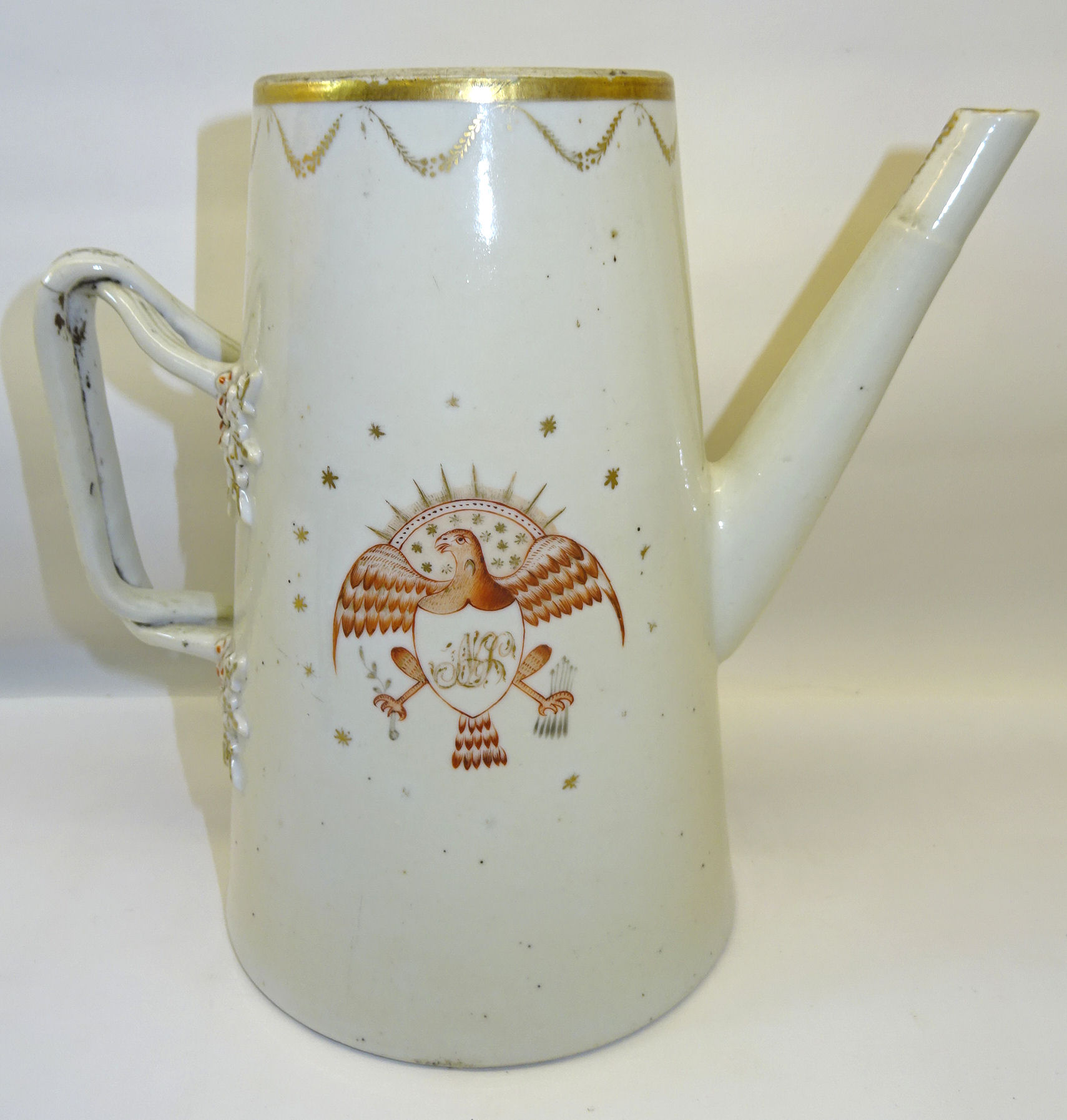 An 18th Century Chinese export Coffee Pot for the American market decorated with a version of The