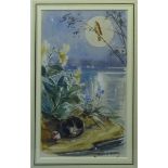 •EILEEN ALICE SOPER (1905-1990); Moonlit River Scene with a sleeping shrew, bird on a branch,