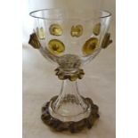 A Wine Glass with applied yellow prunts frilled knop and conical stem.