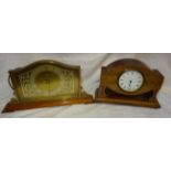 An early 20th century Mantle Timepiece with white dial in inlaid mahogany case, and a Smith's