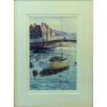 LES PACKHAM, "Whitby Harbour", Watercolour, signed with a monogram, 6 1/2" (16cms) x 4 1/2" (