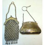 An engine turned silver Purse with chain handle, Birmingham 1915, and a mesh Evening Purse.