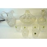 A set of six Waterford Coleen pattern small Tumblers, Royal Doulton Decanter, cut glass Jug and a